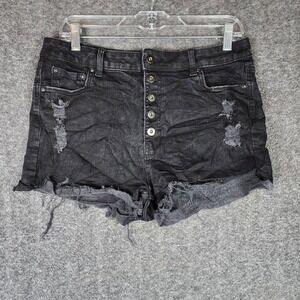 True Craft Shorts Kids 13 Black Distressed High Rise Button Fly EUC